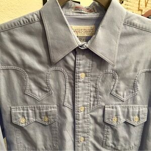 Men's Vintage ‘60s or ‘70s Gates Van Laack Light Blue Western Shirt.